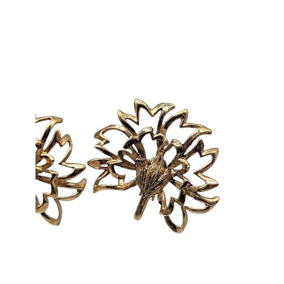 Napier Sterling Clip On Earrings 1940s Gold Wash 925 Silver Large Leaves 925 - Picture 9 of 13